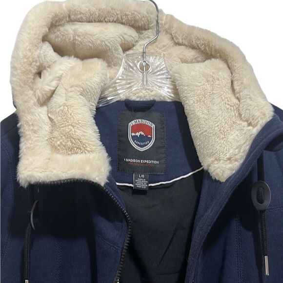 Madison Expedition jacket coat hoodie cotton blend navy LG LIGHTHOUSE RESCUE - Picture 2 of 8
